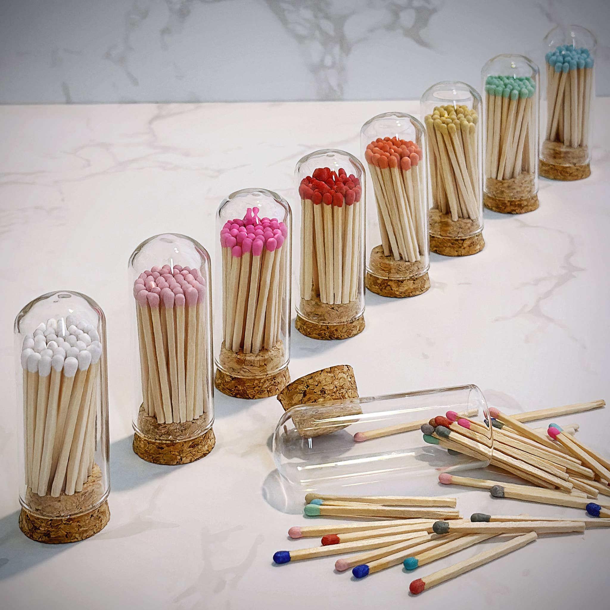Wooden Matches in Mini Cloche - Colors of Your Choice + Strikers
