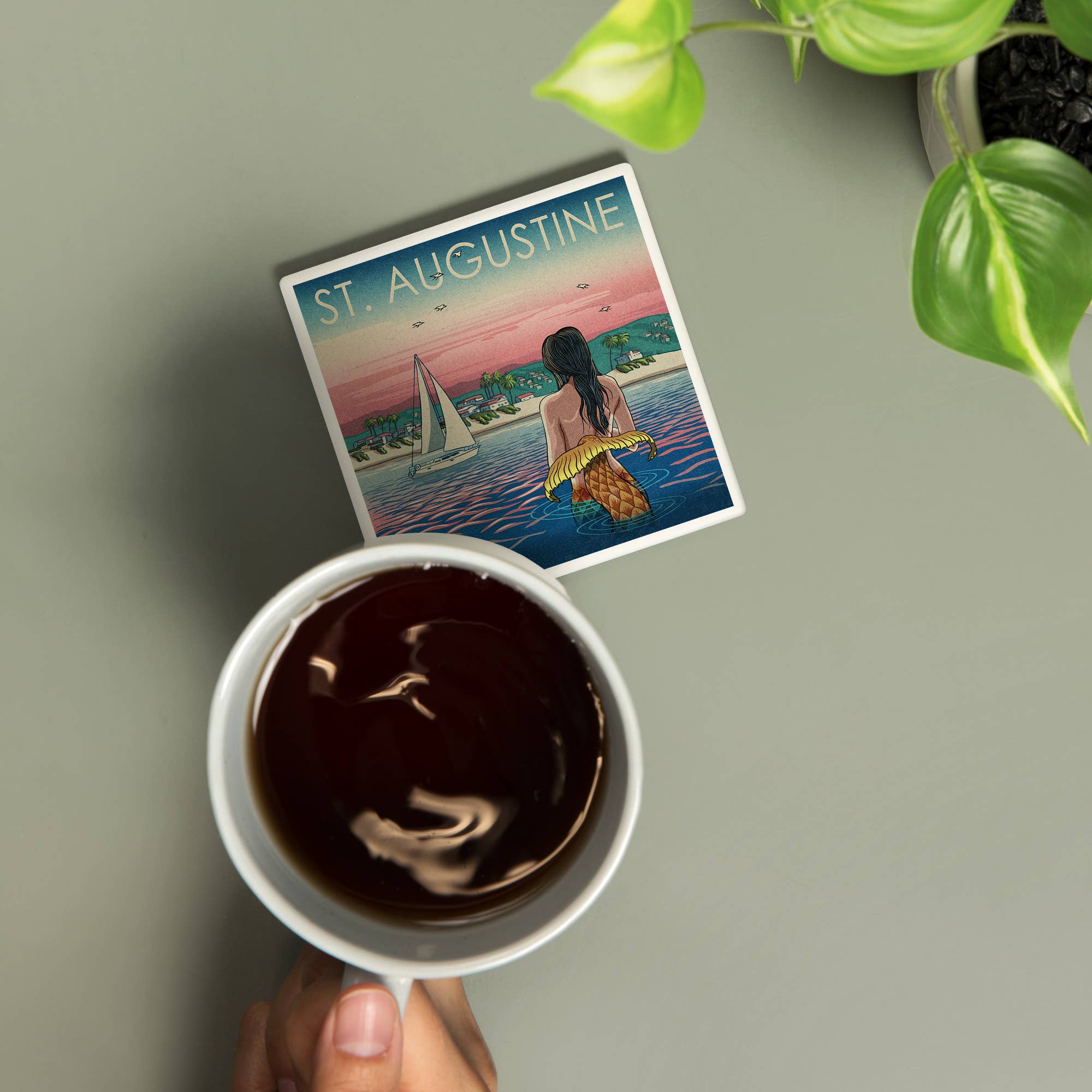 Ceramic Coaster St. Augustine, Mermaid and Beach