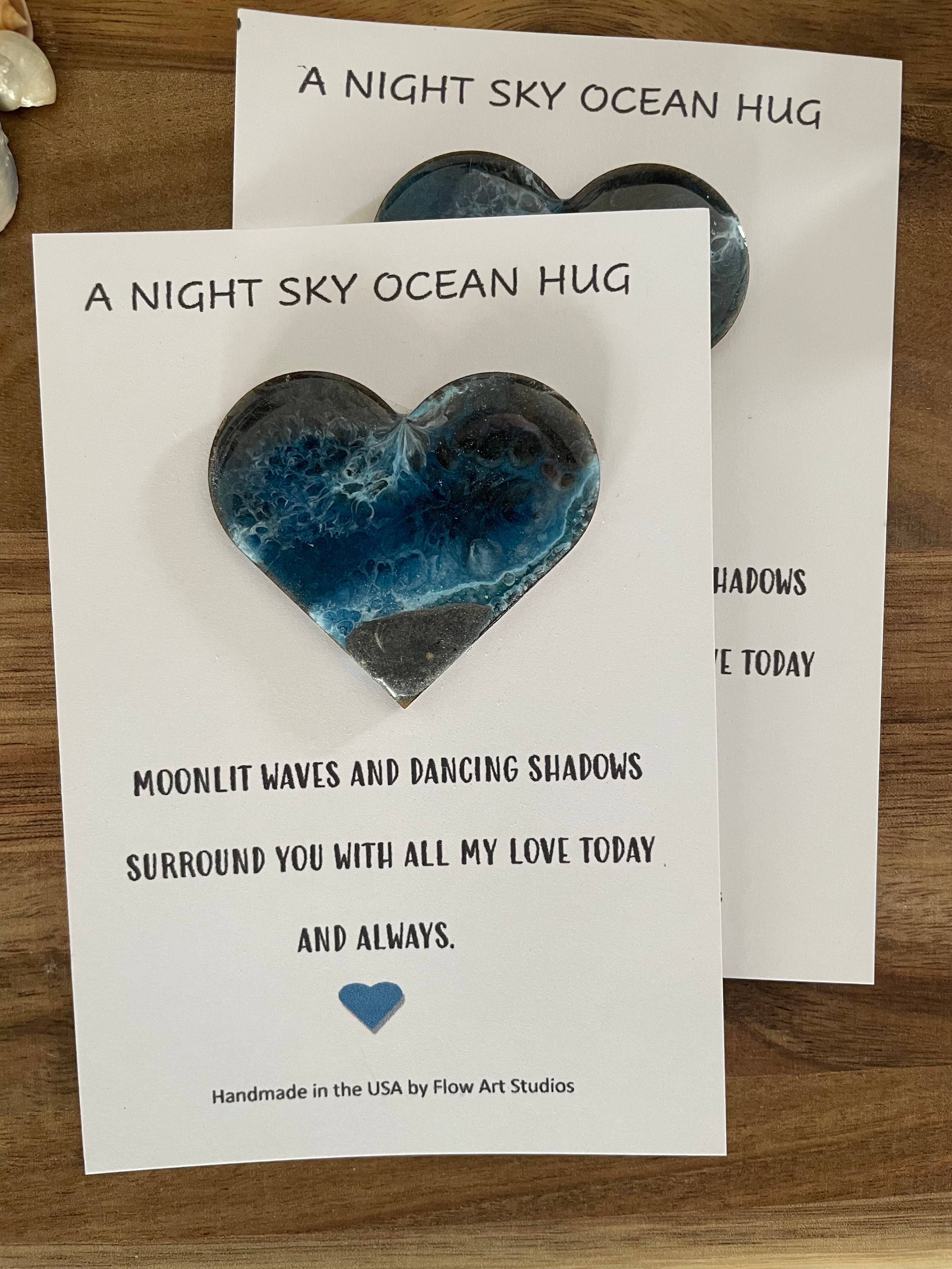 A Night Sky Ocean Hug Card - Handmade Resin Heart