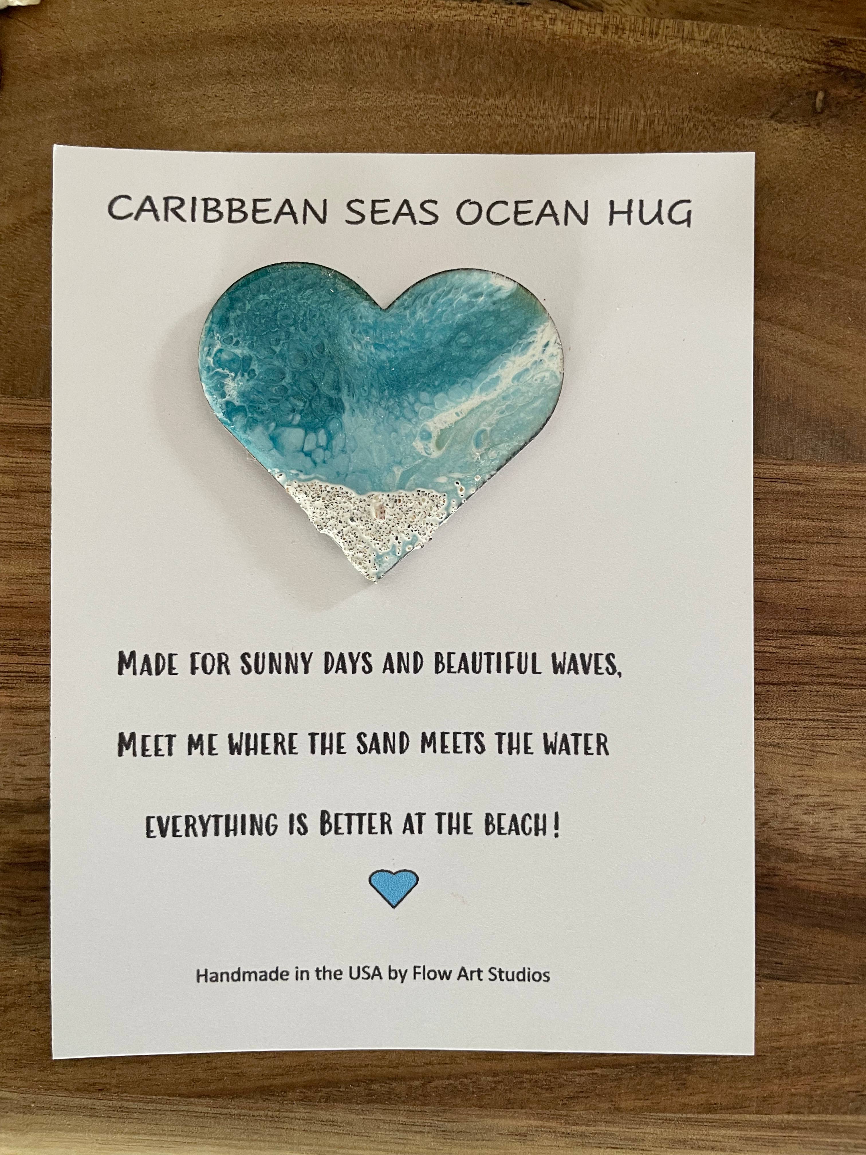 Caribbean Seas Ocean Hug Card -  Handmade Resin Heart