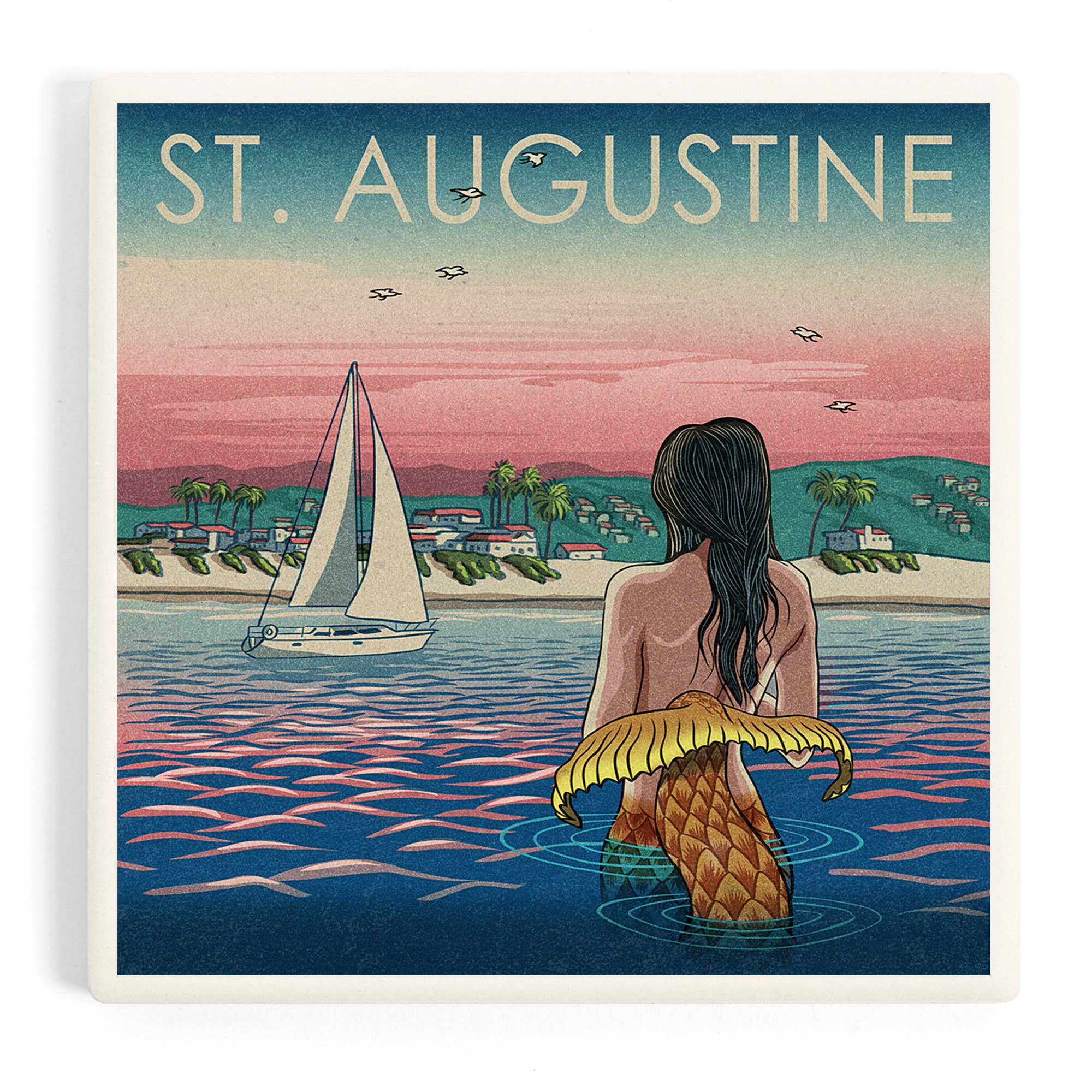 Ceramic Coaster St. Augustine, Mermaid and Beach