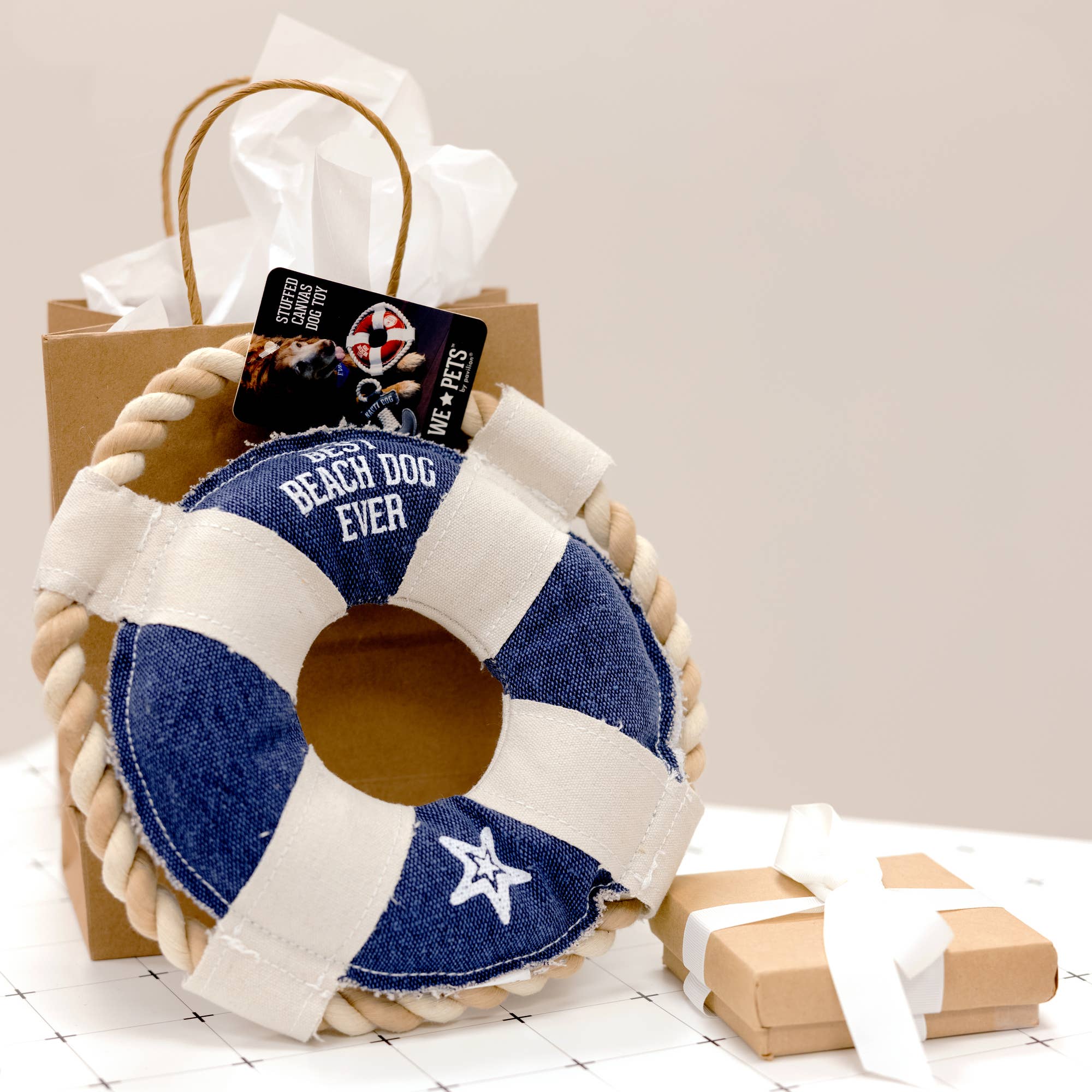 Beach Dog Life Ring - 10" Canvas Dog Toy on Rope Life Preserver