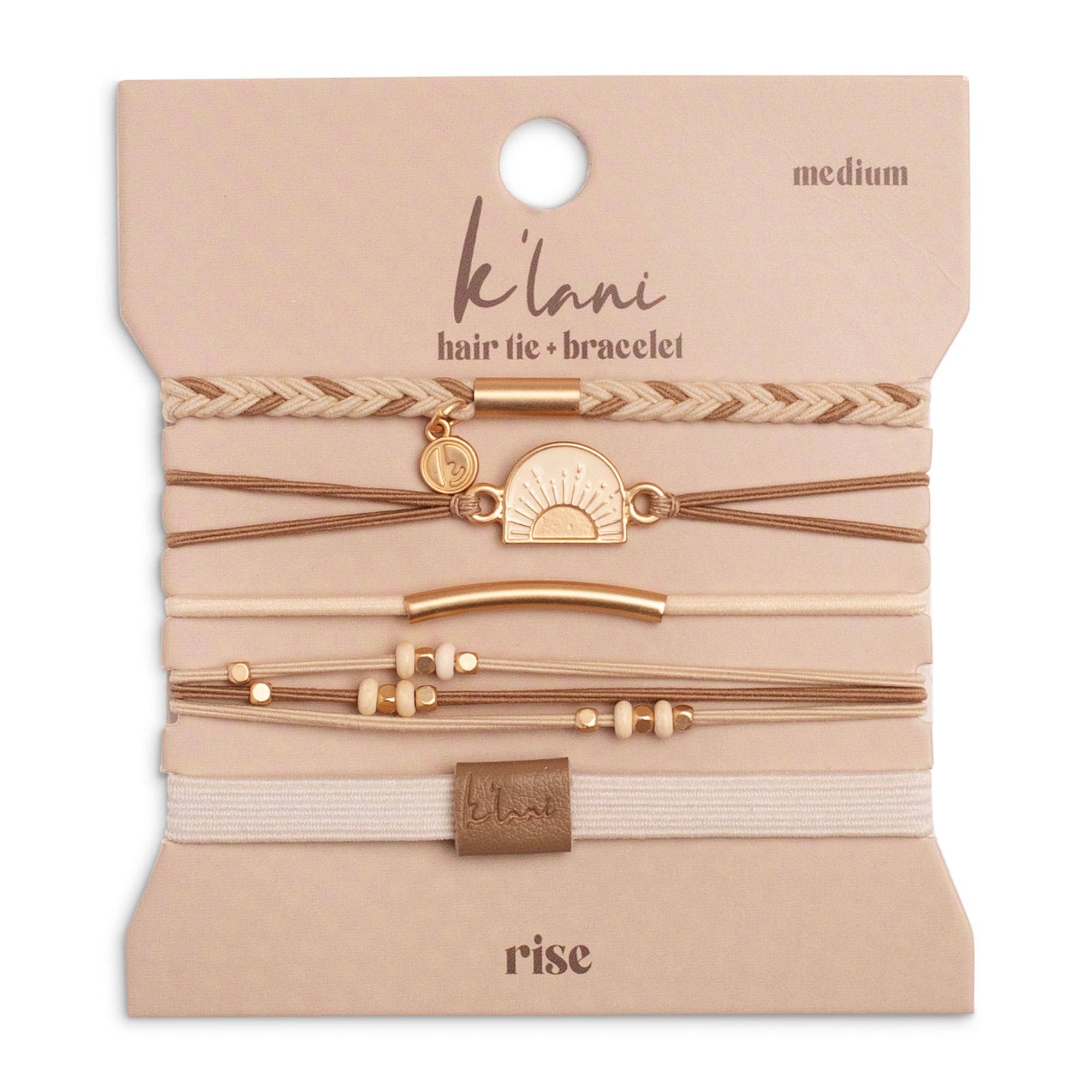 K'lani "Rise" Cream and Tan With Gold & Sun Accents Hair Tie Bracelets