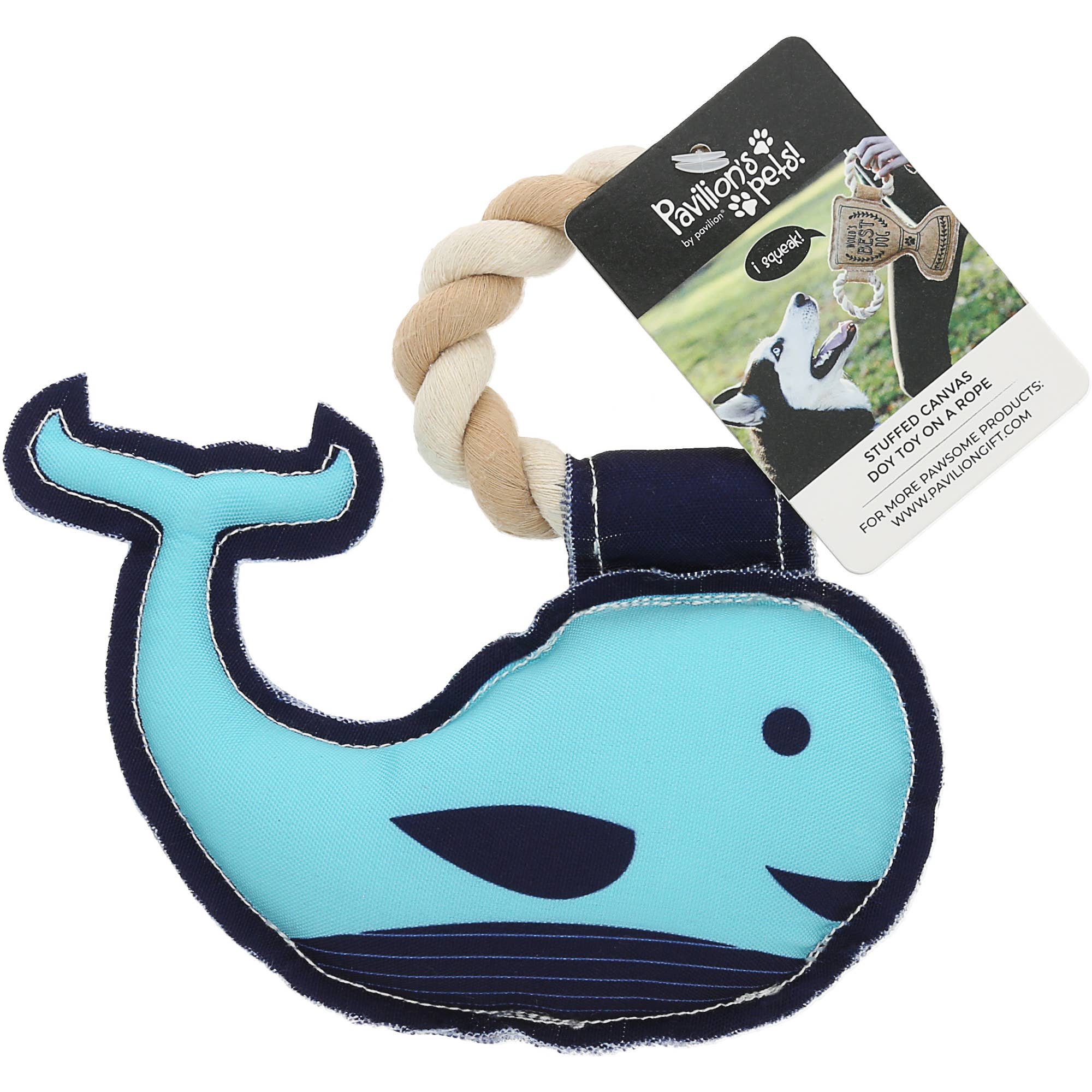Whale-y Loved - 8" Canvas Dog Toy on Rope