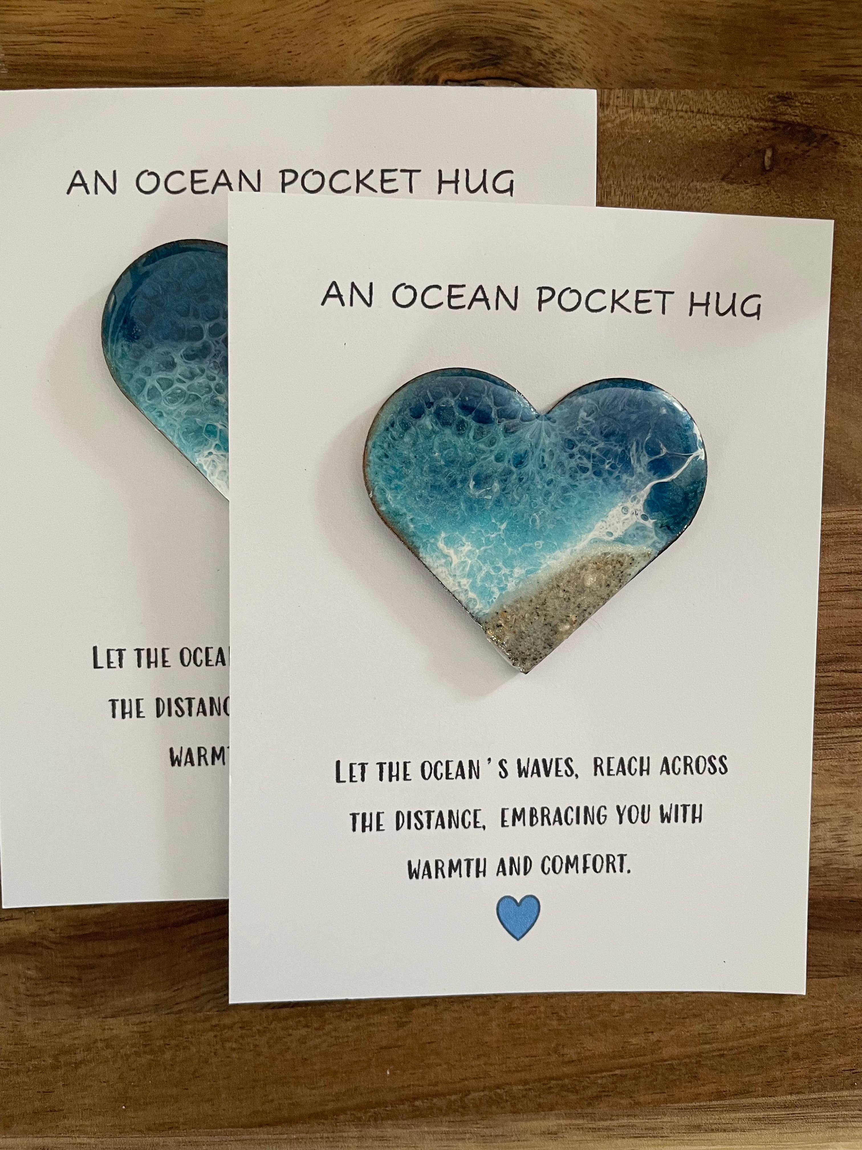 Ocean Pocket Hug Card - Beach Theme Sand and Resin Heart