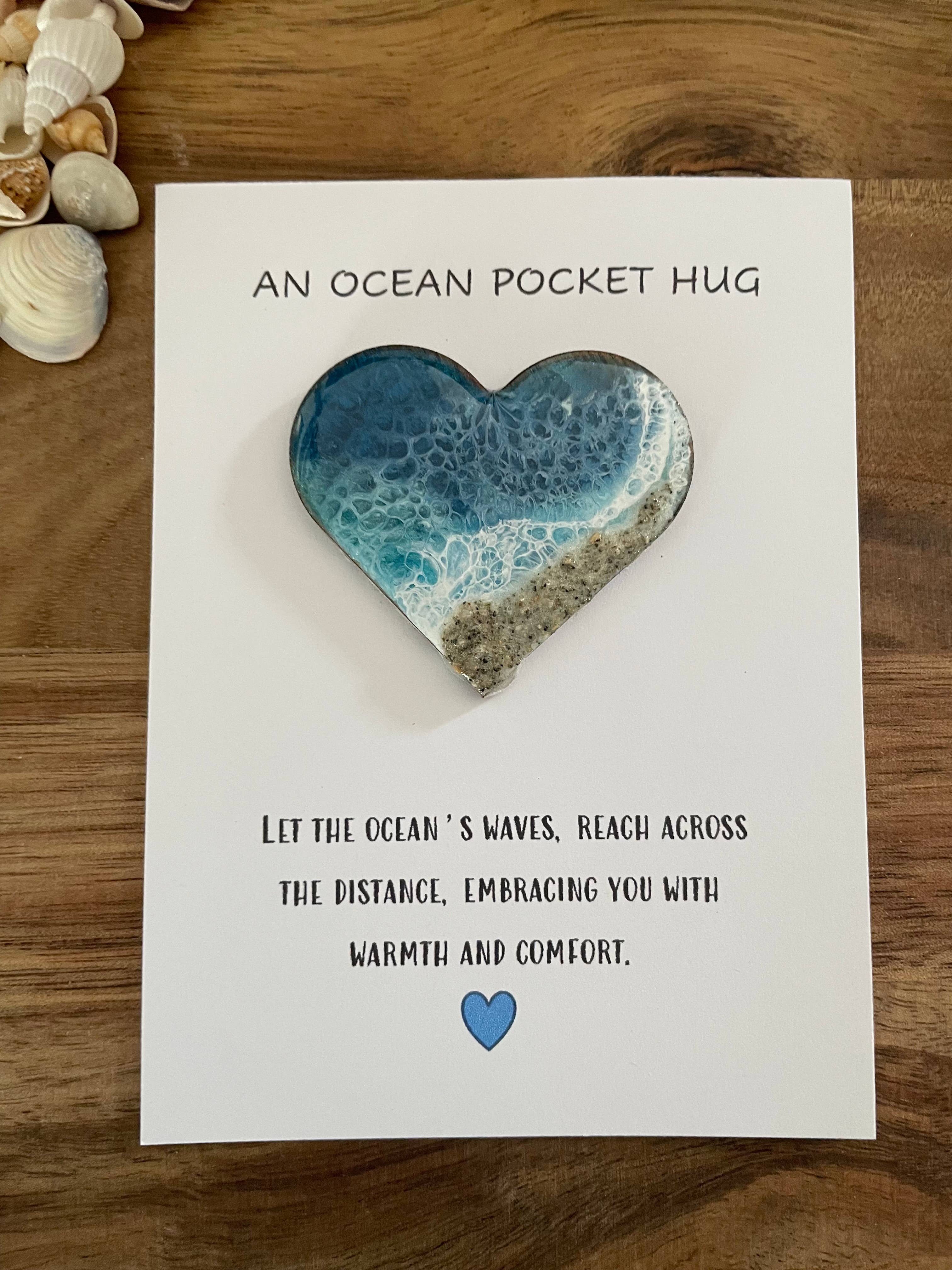 Ocean Pocket Hug Card - Beach Theme Sand and Resin Heart