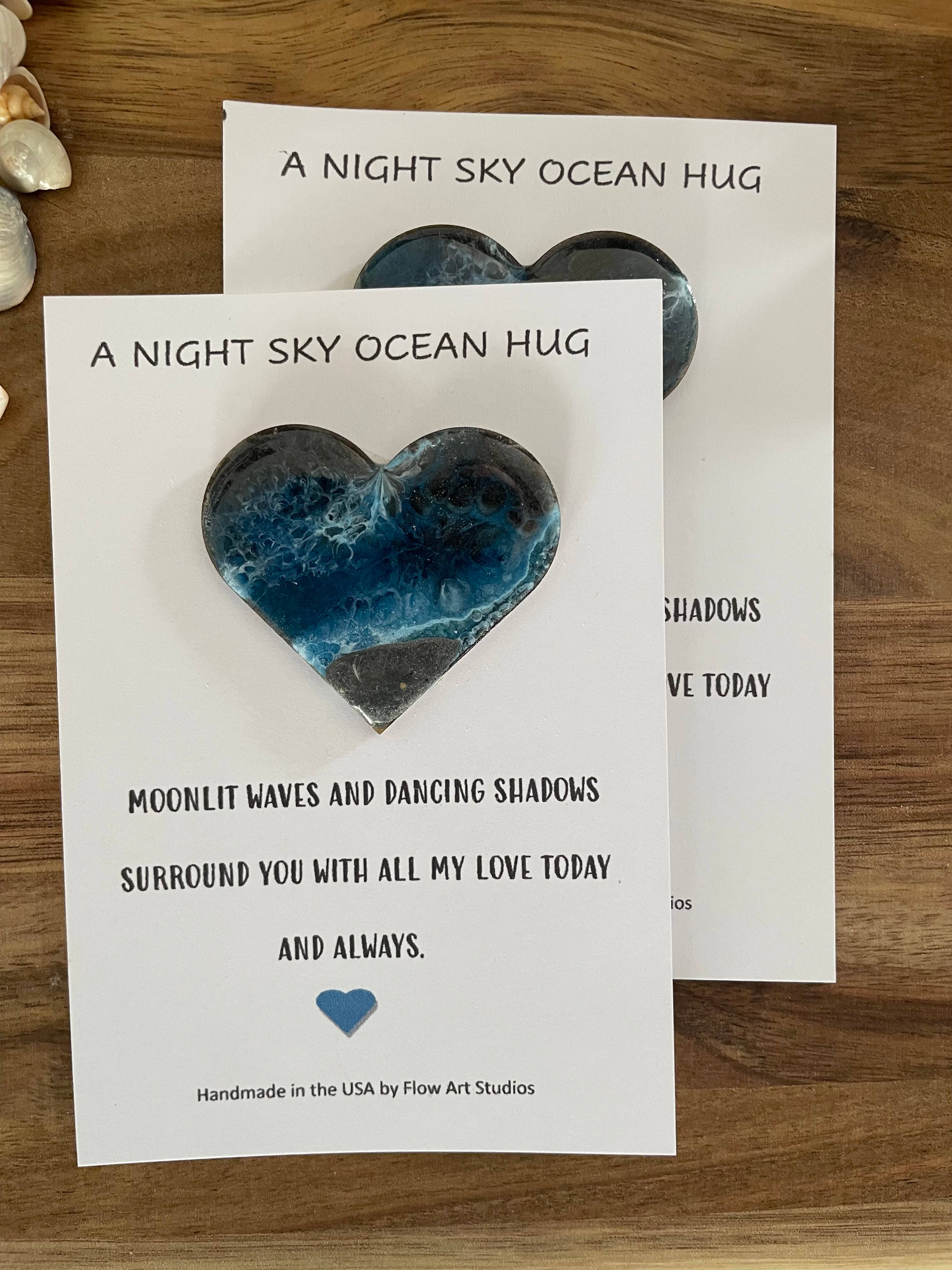 A Night Sky Ocean Hug Card - Handmade Resin Heart