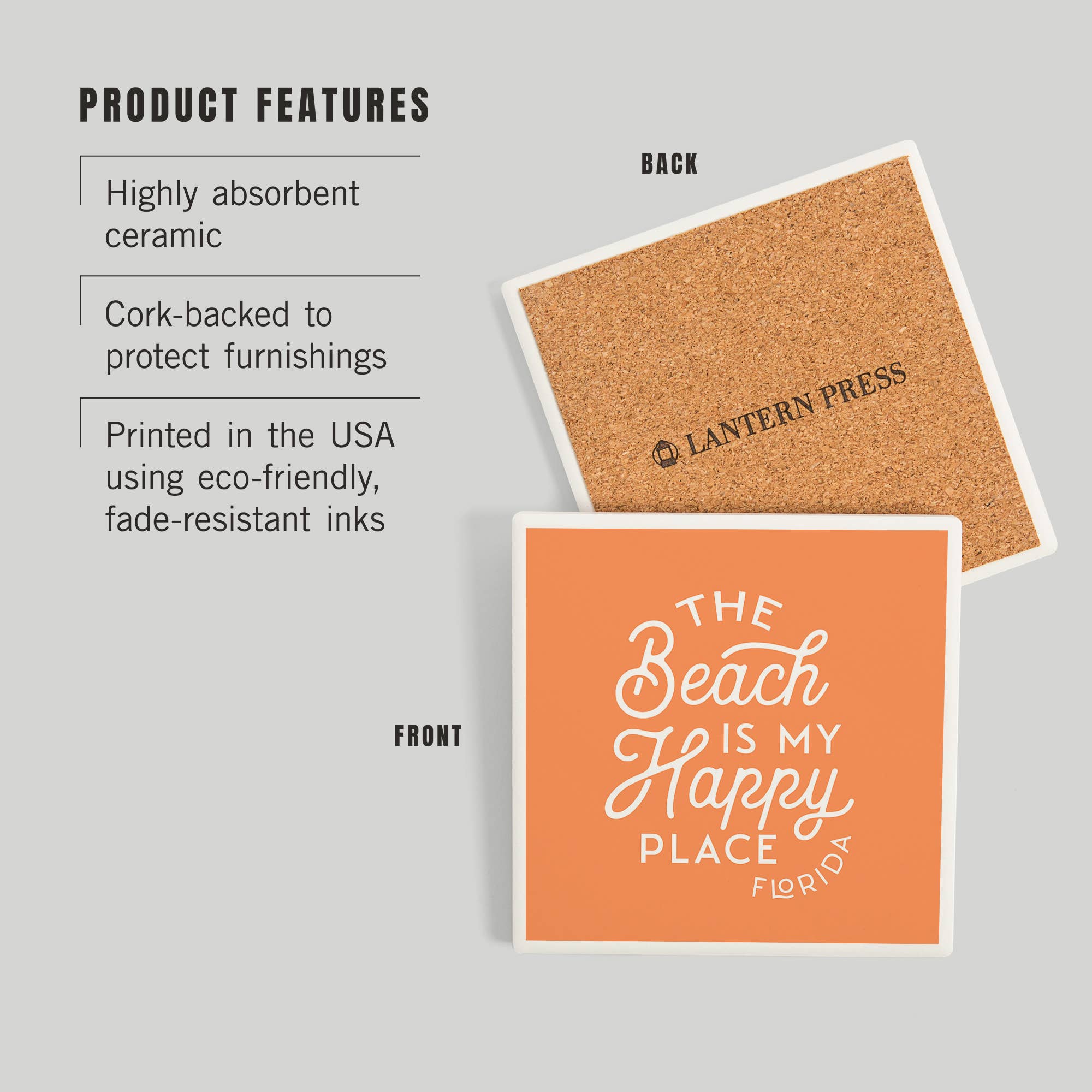 Ceramic Coaster Florida - The Beach is my Happy Place