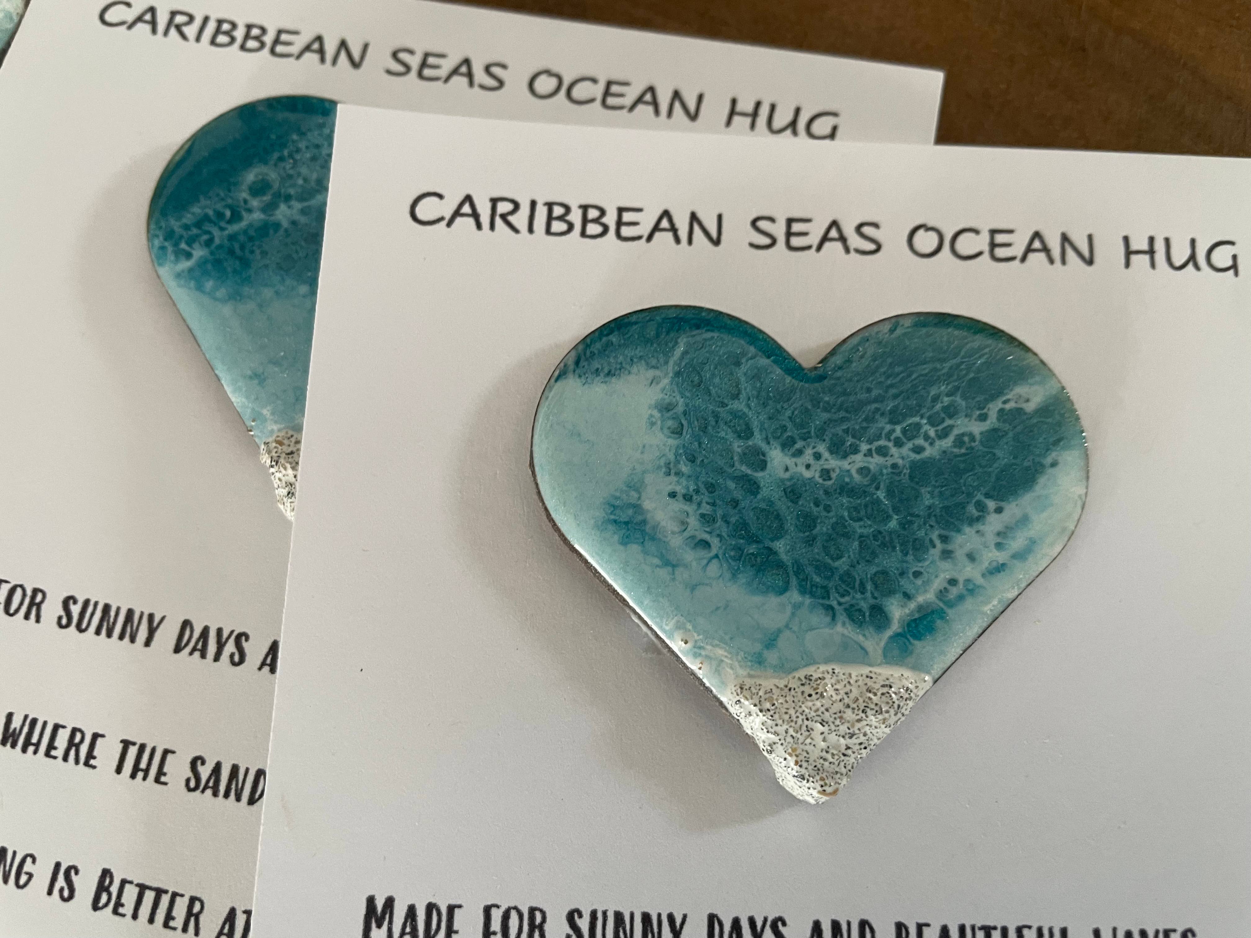 Caribbean Seas Ocean Hug Card -  Handmade Resin Heart