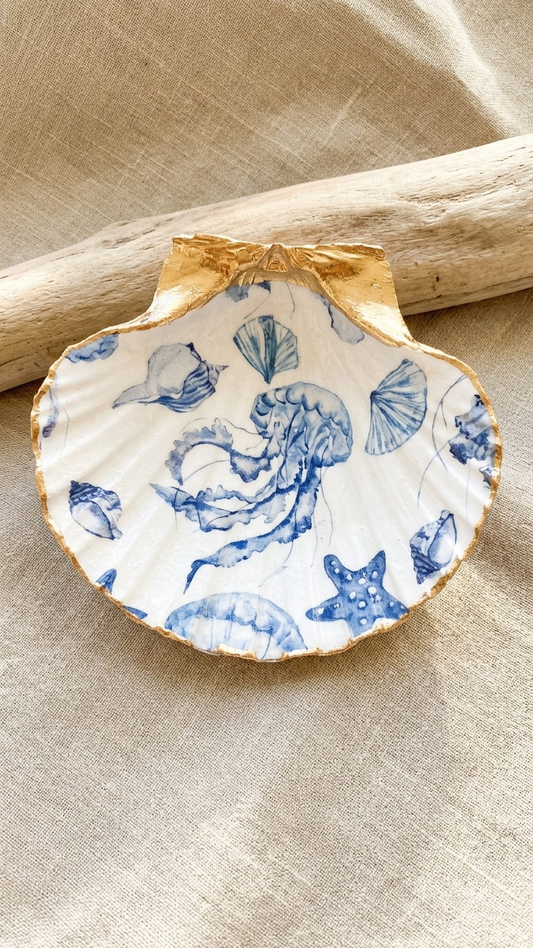 Decoupage Scallop Shell | Coastal Handmade Treasure