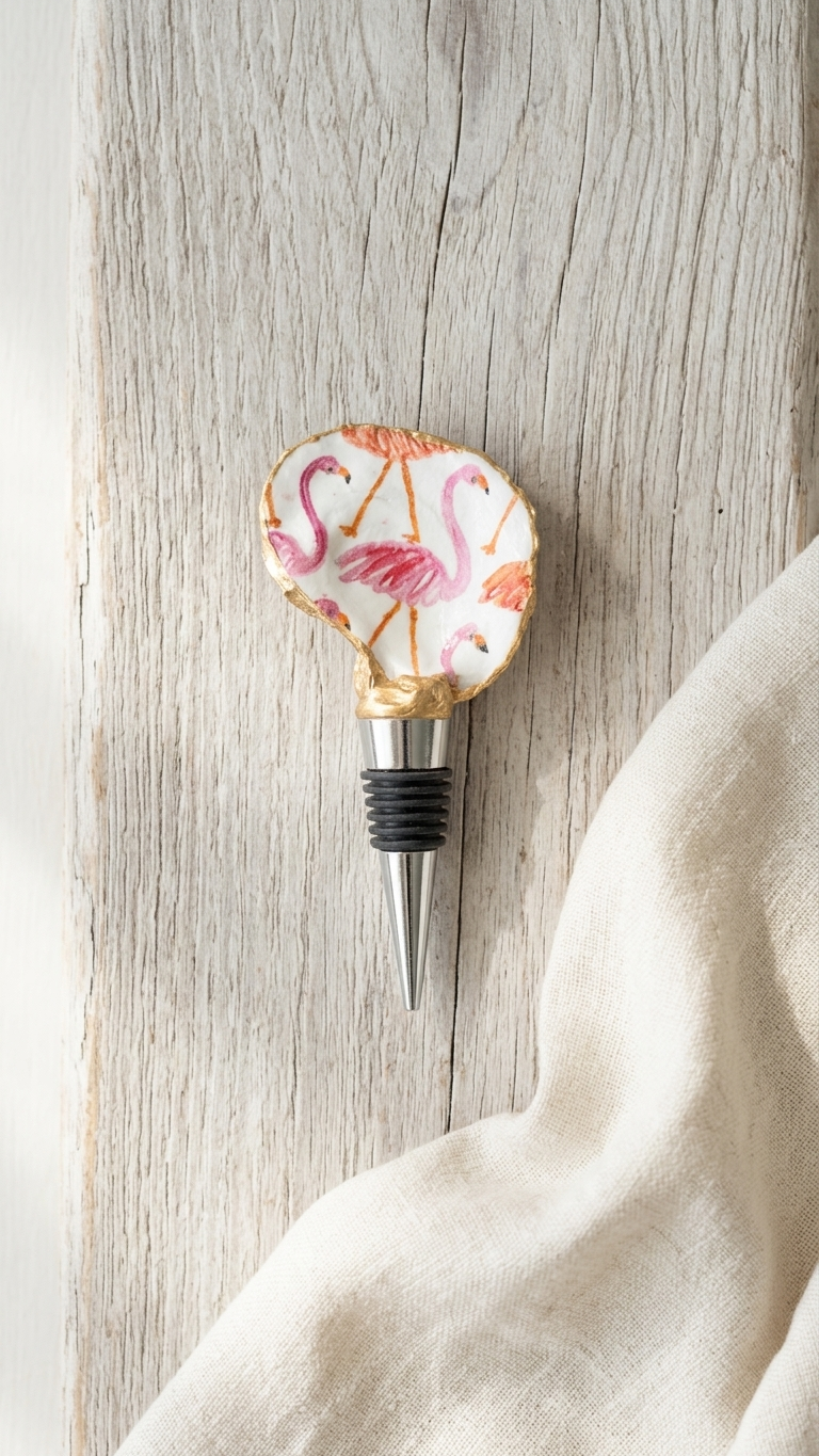 Decoupage Oyster Shell Wine Bottle Stopper | Great Handmade Gift!