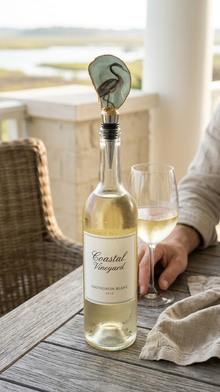 Decoupage Oyster Shell Wine Bottle Stopper | Great Handmade Gift!