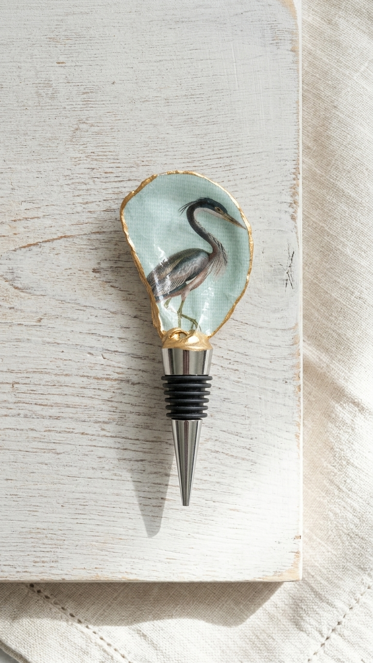 Decoupage Oyster Shell Wine Bottle Stopper | Great Handmade Gift!