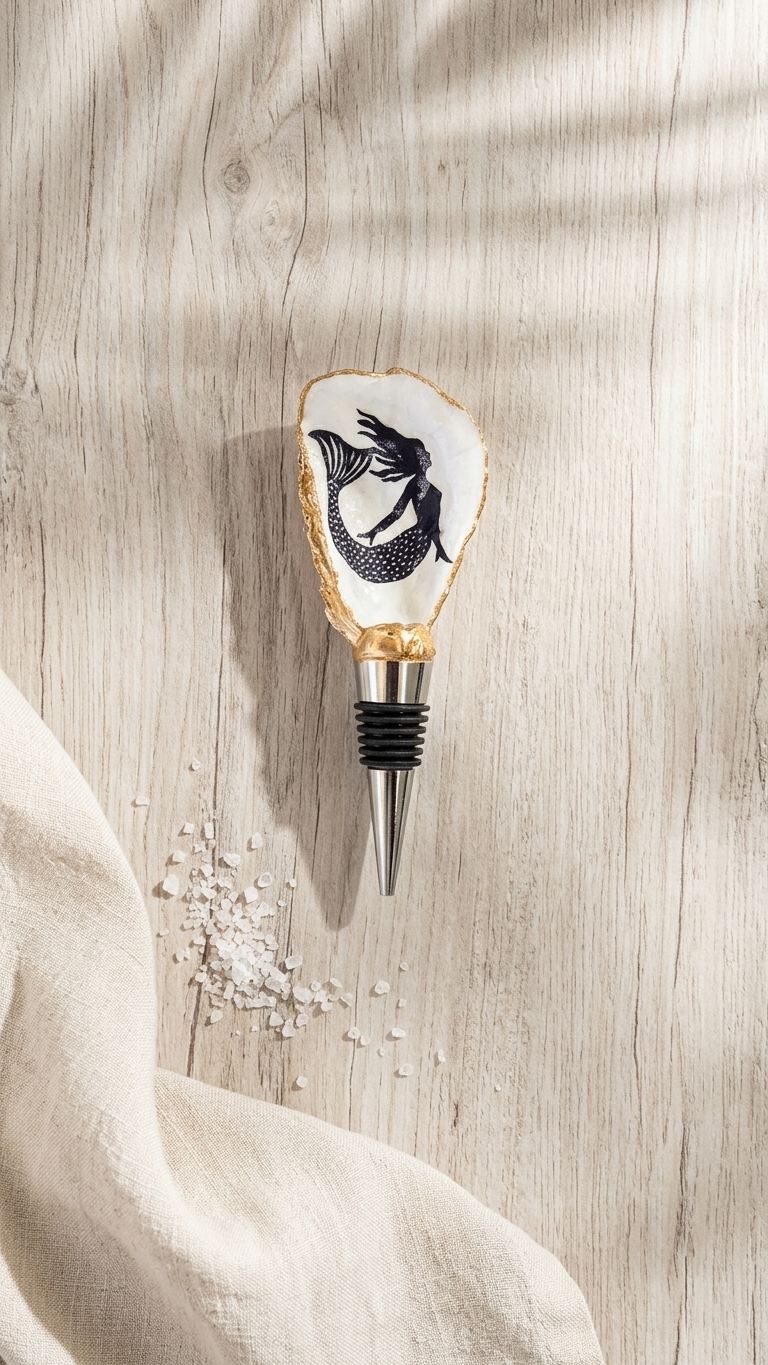 Decoupage Oyster Shell Wine Bottle Stopper | Great Handmade Gift!
