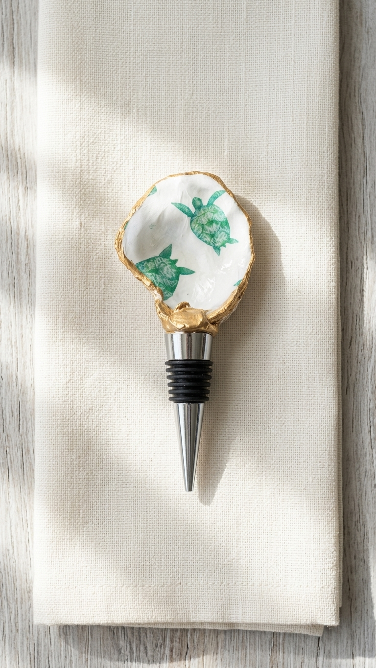 Decoupage Oyster Shell Wine Bottle Stopper | Great Handmade Gift!